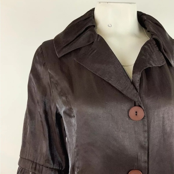 Damee Inc Sz L Shiny Look Button Cardigan Brown Polyester 3/4 Sleeve V Neck - Picture 2 of 7